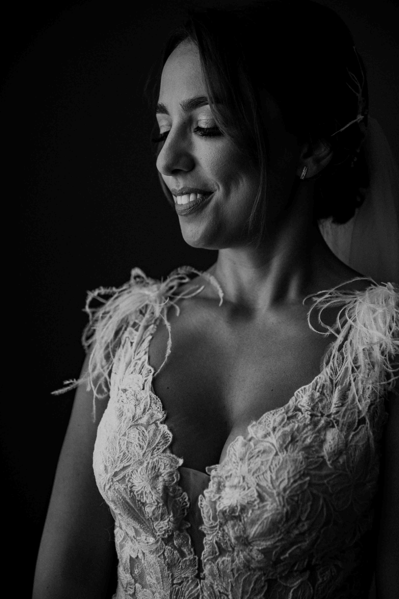 Ritratto della sposa in bianco e nero